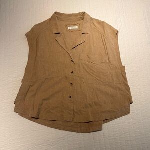 Free People Light Brown Short Sleeve Collard Button up Size Small